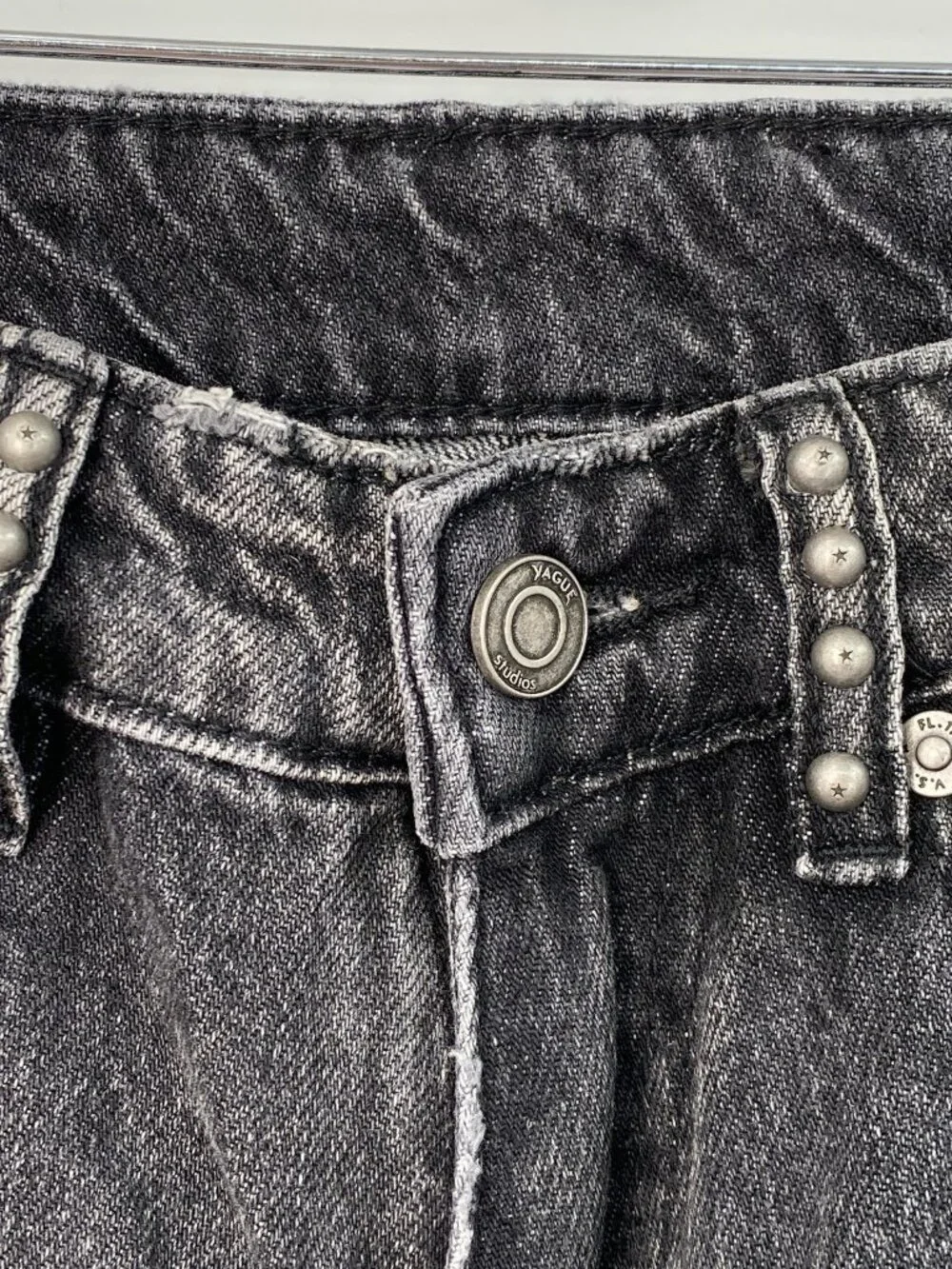 Vague Mens Jean Asphalt Black Size 28x32 Studio Denim Straight Leg Distressed